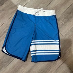 Men’s Swimsuit Blue and White Striped Board-shorts - Size 34